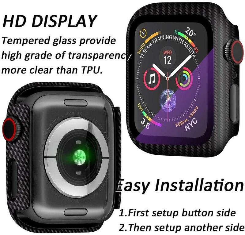 Fundas para funda de apple watch, parachoques de fibra de carbono de vidrio y Protector de pantalla, 44mm, 42mm, 40mm, 38mm, serie iWatch 3, 4, 5, 6, SE, 7, 45mm, 41mm