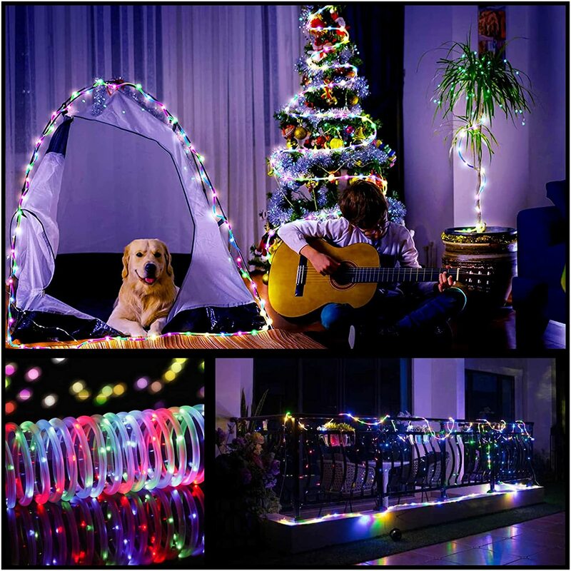 Ano novo guirlanda led tubo corda luzes de fadas à prova dwaterproof água bateria operado 150 leds para interior ao ar livre decoração natal