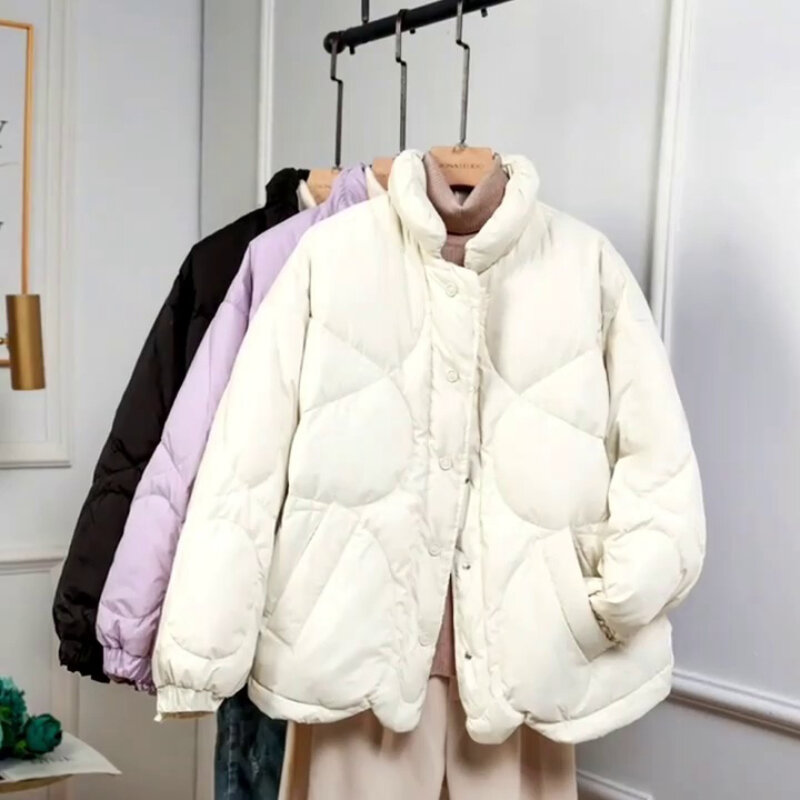 Jaquetas femininas de gola de pé estilo coreano, casaco Harajuku casual todo combinado, casacos quentes grossos à prova de vento, inverno