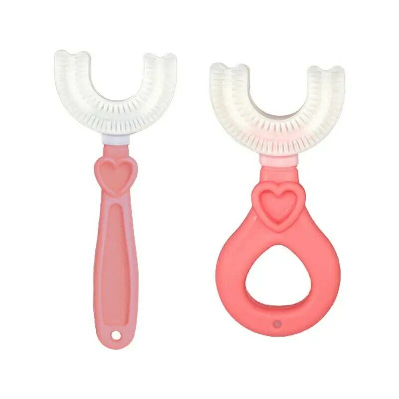 Meio círculo U Shaped Toothbrush, boca inteira, produto comestível, cabeça de silicone, treinamento manual, 360, 2pcs