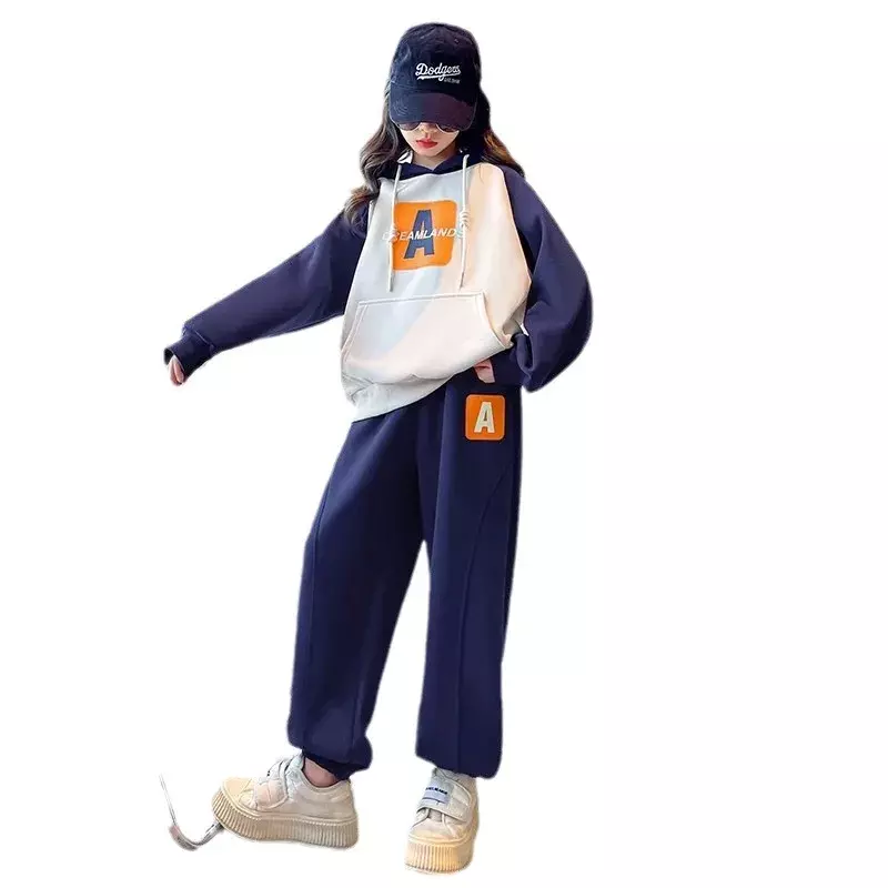 Traje deportivo para niña, sudadera con capucha y pantalones deportivos, chándal de otoño e invierno, estilo coreano, 2024