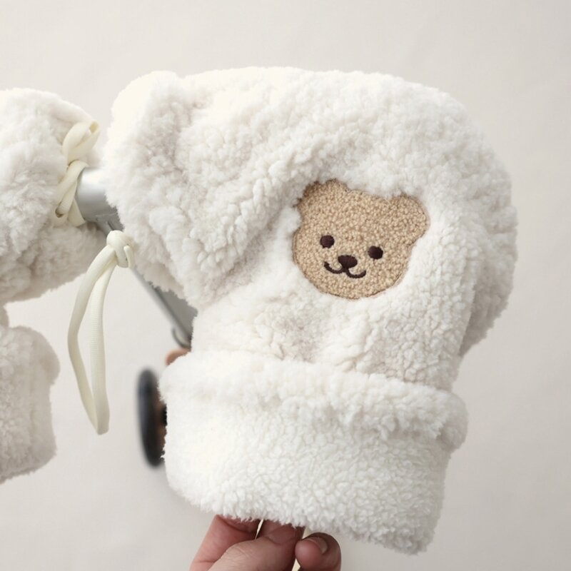 Sarung tangan skuter bayi, tahan angin bordir beruang sarung tangan hangat musim dingin untuk anak-anak