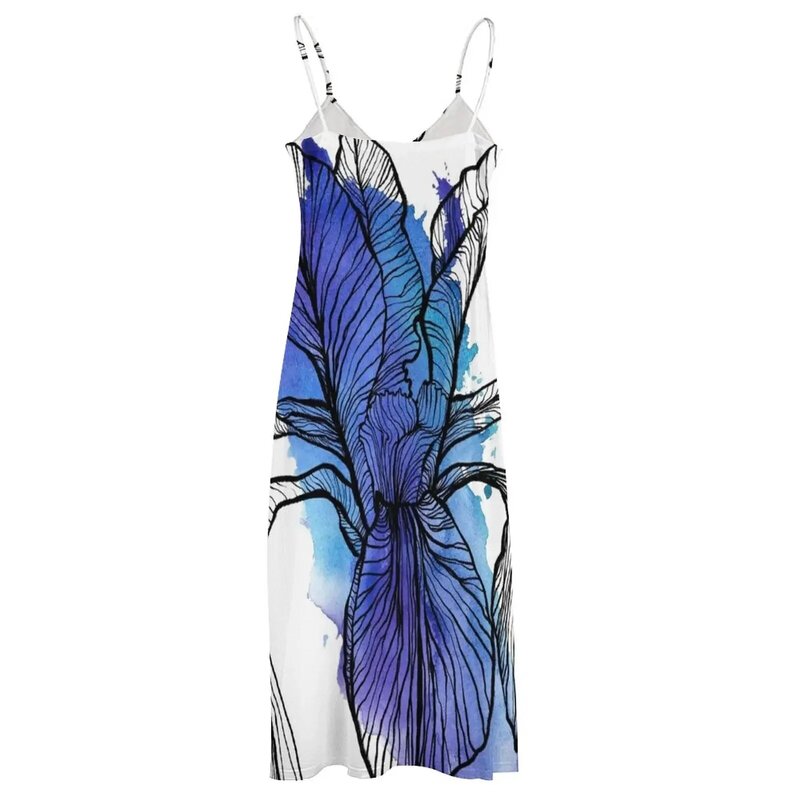 Gaun tanpa lengan Iris seni garis biru gaun musim panas longgar gaun musim panas wanita gaun Afrika untuk wanita