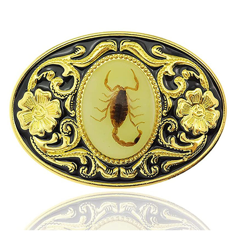 Gold alloy floral pattern animal Scorpion belt buckle jeans accessories