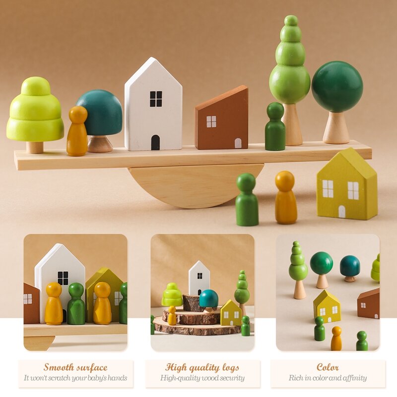 Montessori Sensory Toys  Stacking Toys For Baby Forest Houses Replica Wooden Forest Blocks  Early Childhood Education Game Gift