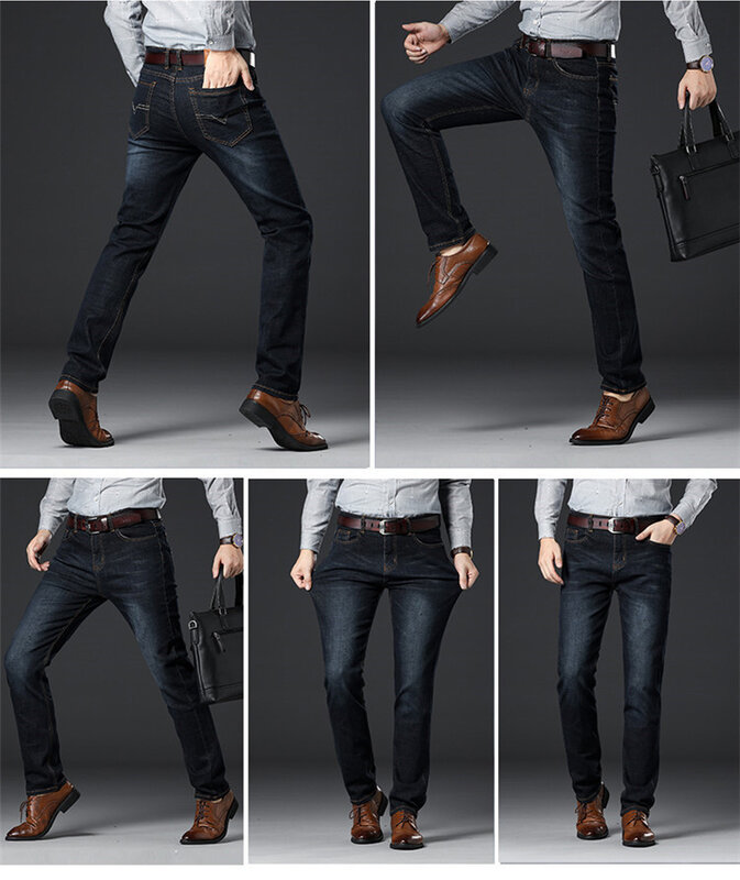 Джинсы мужские стрейчевые, классические брюки из джинсовой ткани, весна-осень 2023