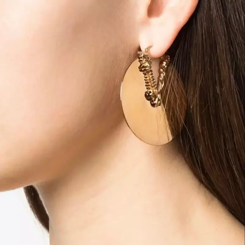 유럽 최고 품질 주얼리 큰 원형 황동 18K 금 도금 귀걸이, 여성 디자이너 브랜드 트렌드
