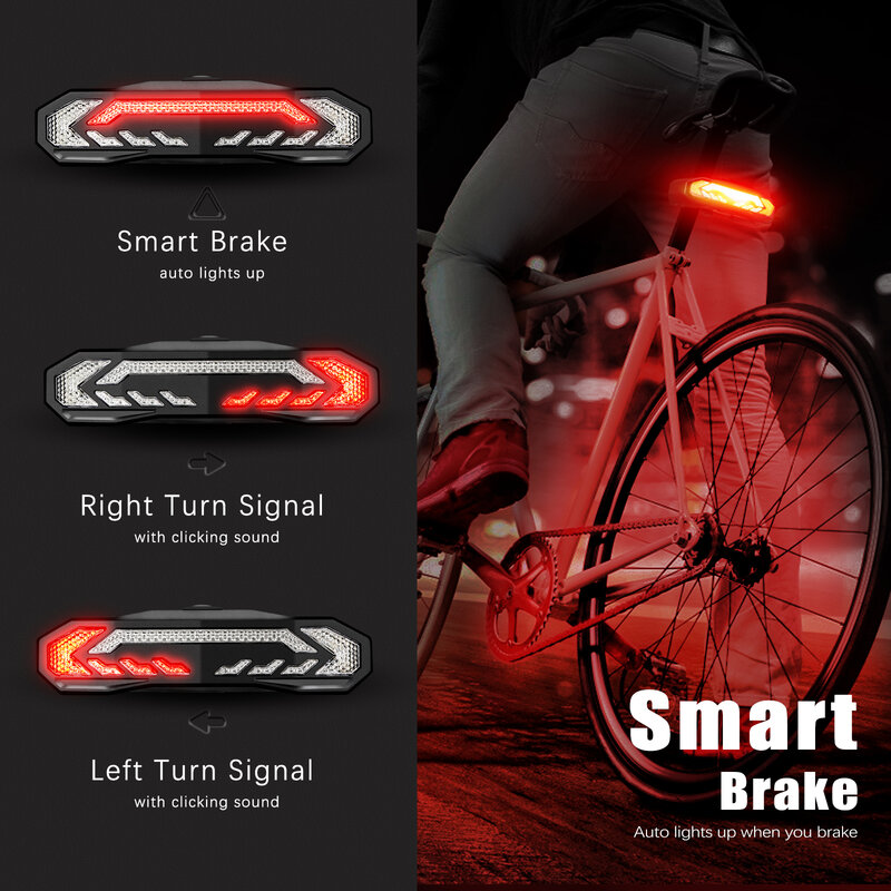 Awapow 5 In 1 Bicycle Alarm Anti Theft Bike Taillight Alarm IP54 Waterproof Remote Control Bike Tail Light with Turn Signals