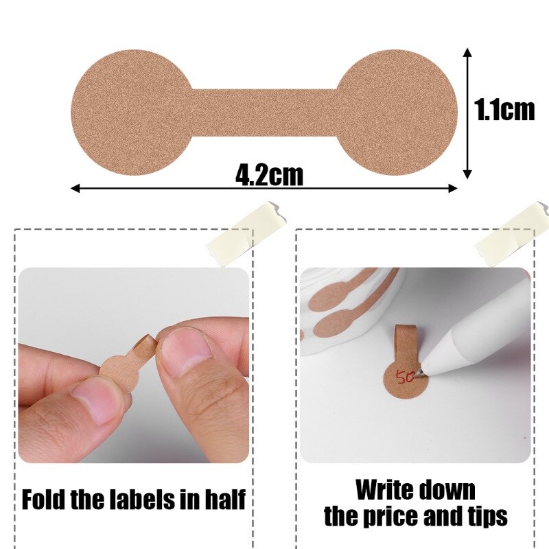 500/1000pcs Portable Jewelry Price Tag Brown Self Adhesive Barbell Stickers DIY Necklace Tool Ring Bracelet Exhibitor Packaging