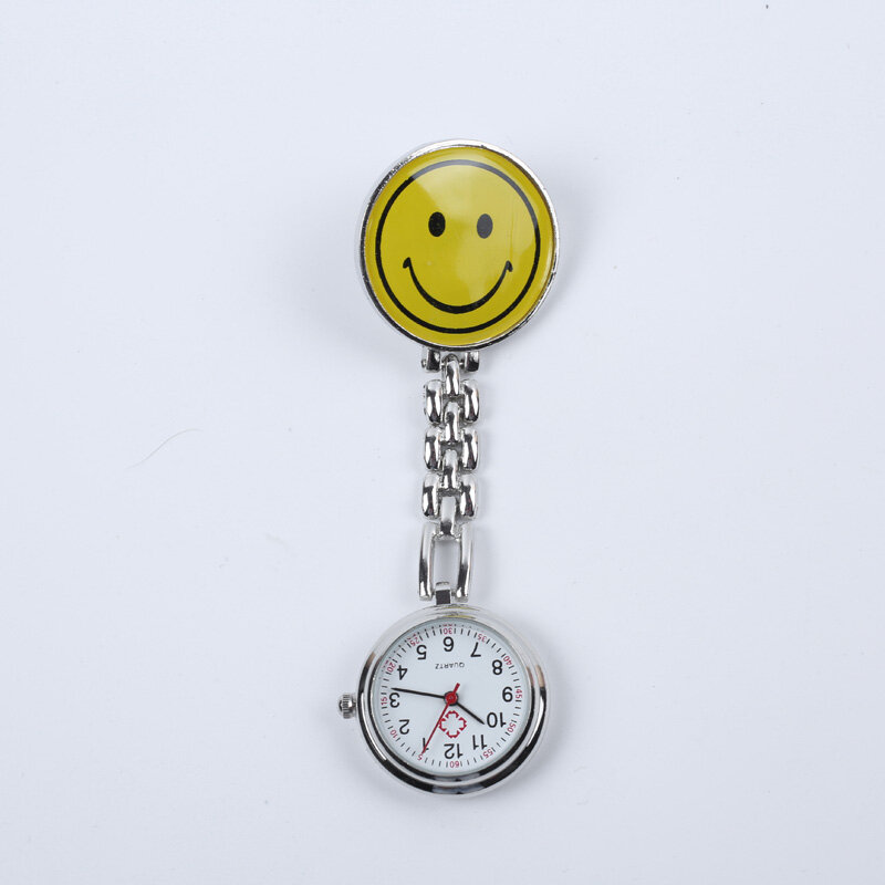 Reloj de bolsillo y Fob para enfermera, pulsera de mano de 10 unids/lote con cara sonriente, expresión encantadora, caja de aleación con Clip, reloj médico de cuarzo