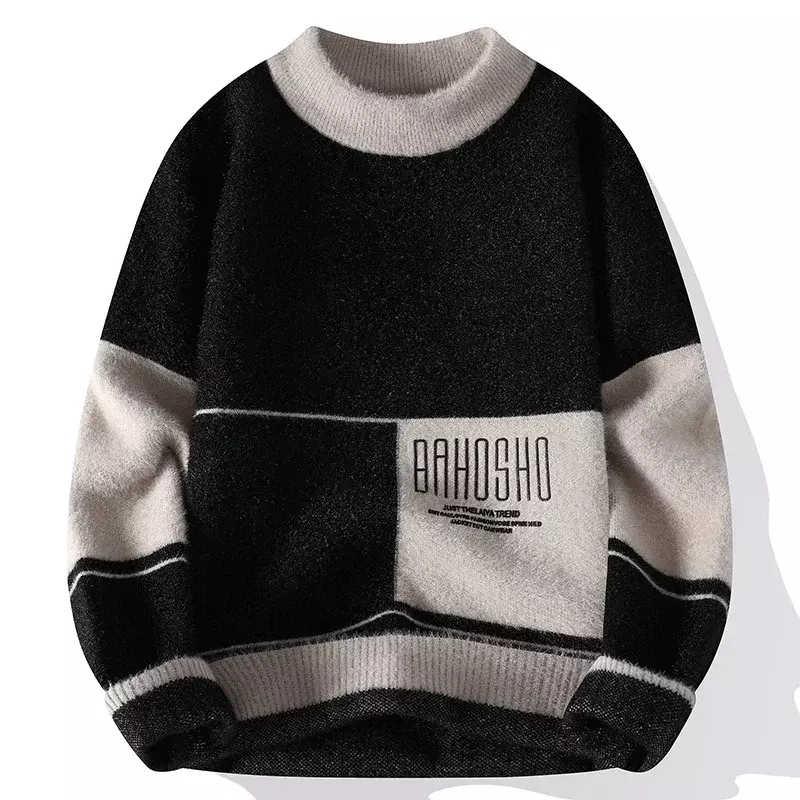 Jesienno-zimowa wysokiej jakości nowa męska do połowy szyi zagęszczony i pluszowy modny sweter z dzianiny długi sweter z rękawem