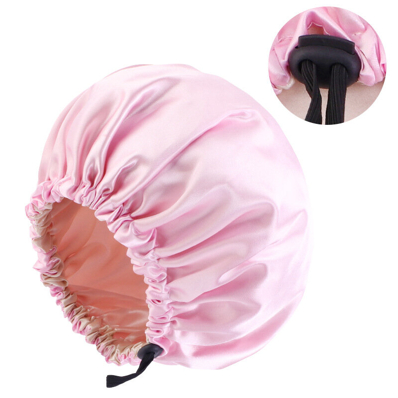 Áo Ngủ Đêm Tóc Mũ Mềm Mịn Bonnet Satin HAI Lớp Điều Chỉnh Đầu Bao Nón Xoăn Springy Tạo Kiểu Tóc Phụ Kiện