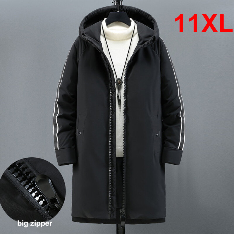 Черные длинные мужские парки, Зимняя Толстая теплая куртка 10XL, 11XL, искусственное пальто, модные зимние парки, мужские куртки-карго, большой размер 11XL