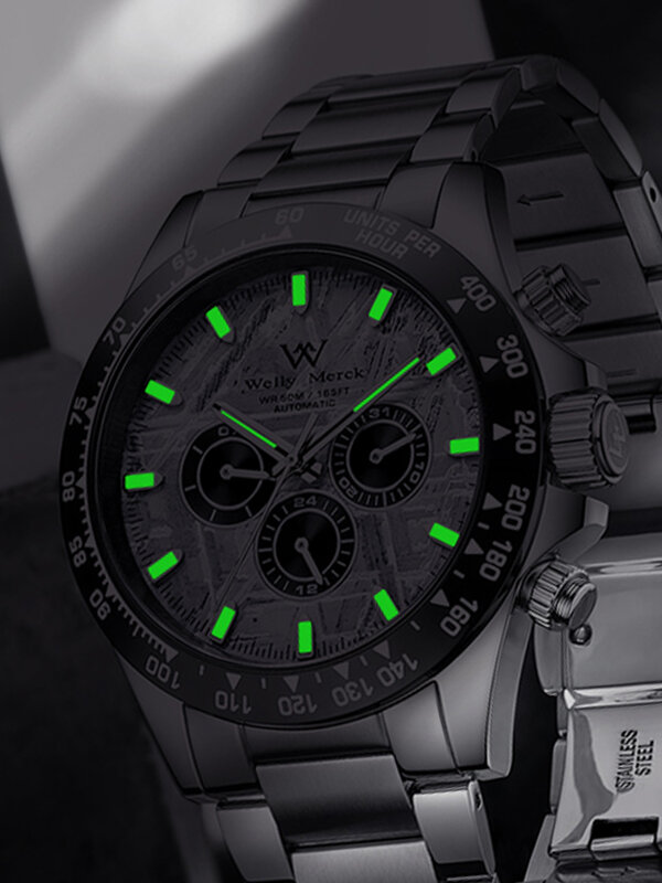 Welly Merck メンズ ラグジュアリー ダイバーズ ウォッチ 防水 発光 サファイアガラス 自動巻き 機械式 腕時計