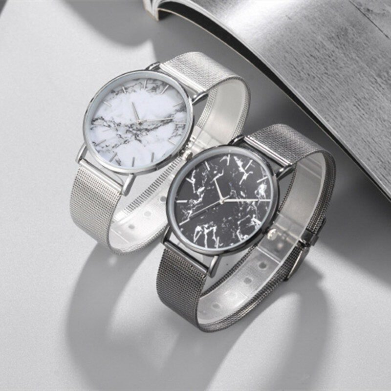นาฬิกาผู้หญิง Marbling ชุดสแตนเลสสายรัดเหล็ก Analog ควอตซ์นาฬิกาข้อมือแฟชั่นหรูหราสุภาพสตรีทองคำสีกุหลาบนาฬิกานาฬิกา Analog