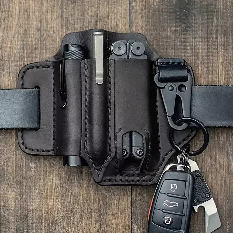 Cinturón táctico de herramientas múltiples, bolsa de cuero, bolsa de almacenamiento de herramientas portátil, pistolera de caza, soporte para cuchillo de bolsillo, destornilladores
