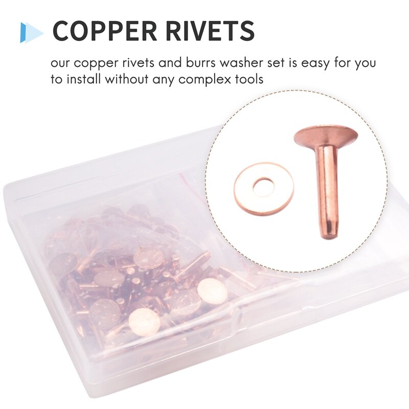 JHD-50 Sets Of Copper Rivets And Burrs,Leather Belt Wallets, Leather Copper Rivets, Leather DIY Craft Supplies (9/16 Inches)