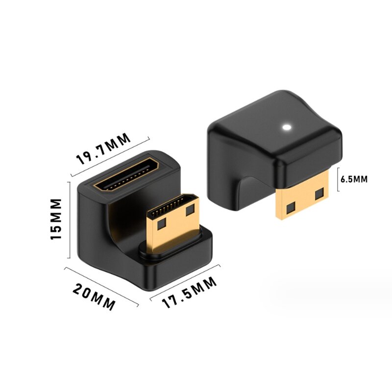 U-Shaped Mini HDMI macho para HDMI, 360 graus angular L conversor, 2.1V extensão feminina, 4K 5K 3D UHD 8K 60Hz adaptador