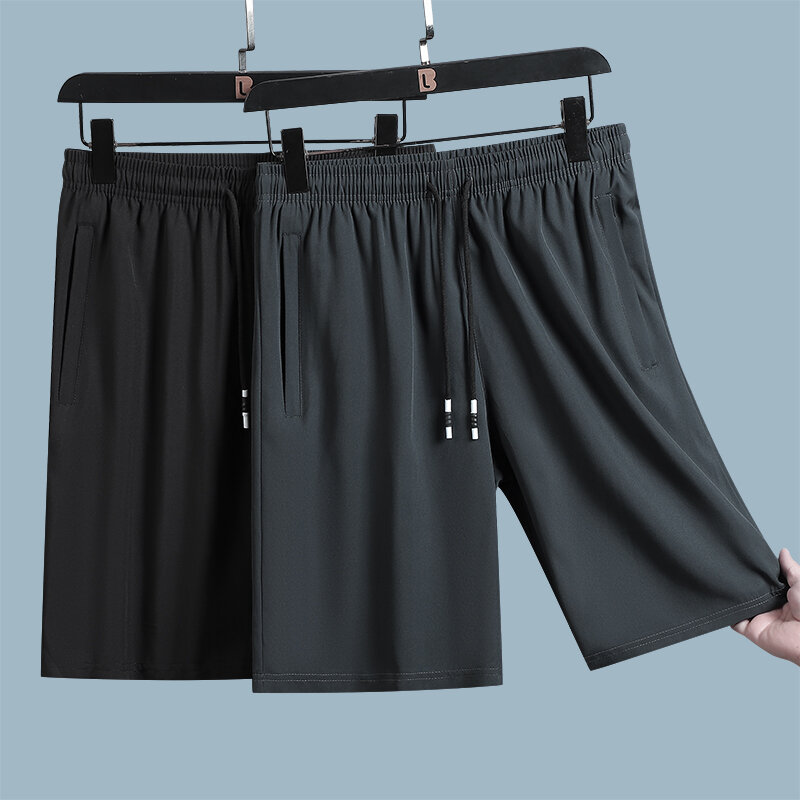 Shorts masculinos de secagem rápida, calça curta de praia com cordão, bolso com zíper, moletom solto, verão