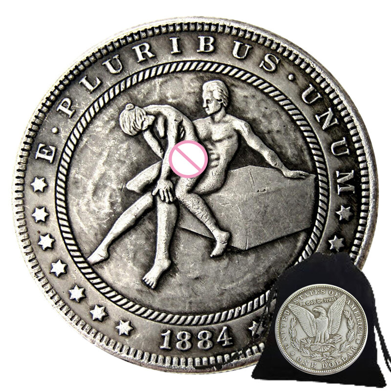 Moneda romántica de recuerdo de lujo, monedas de arte de un dólar, monedas de bolsillo para club nocturno, moneda conmemorativa de la buena suerte + bolsa de regalo