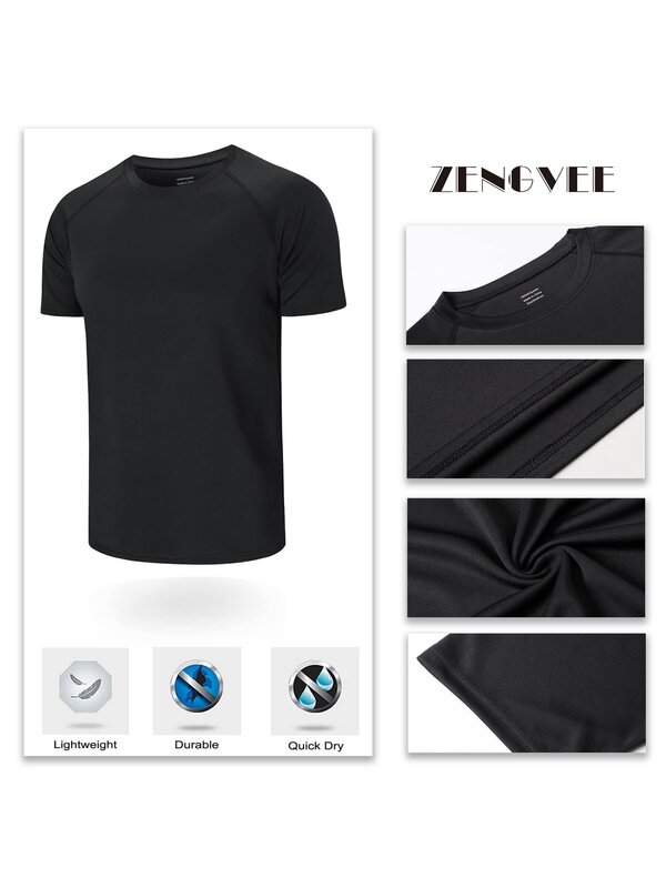 ZengVee Camisas para correr, camisetas de entrenamiento para hombre, camisetas deportivas, camisetas para gimnasio, camisetas transpirables con cuello redondo para hombre