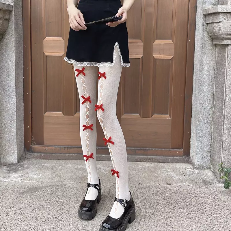 Nowe słodkie słodkie kobiety łuk rajstopy pończochy styl japoński Lolita Kawaii zakolanówki Stocking rajstopy drążą pończochy kabaretki