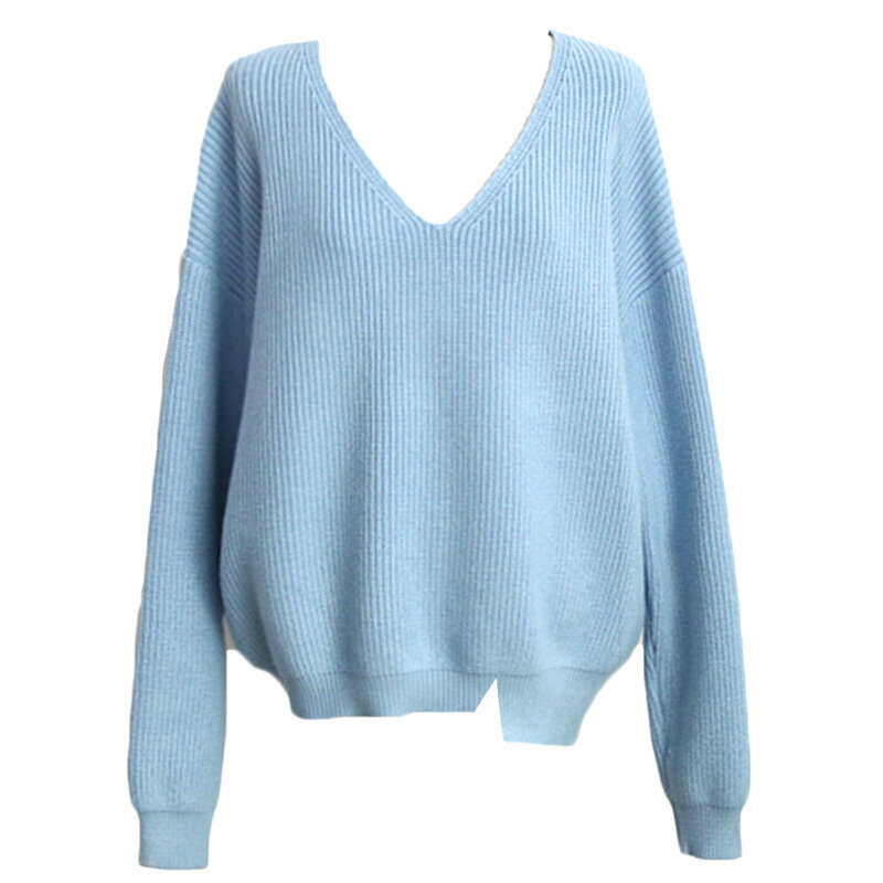 Korean Fashion Knitted Sweater For Women Autumn/winter Loose Lazy Style V-neck Long Sleeve Pullover