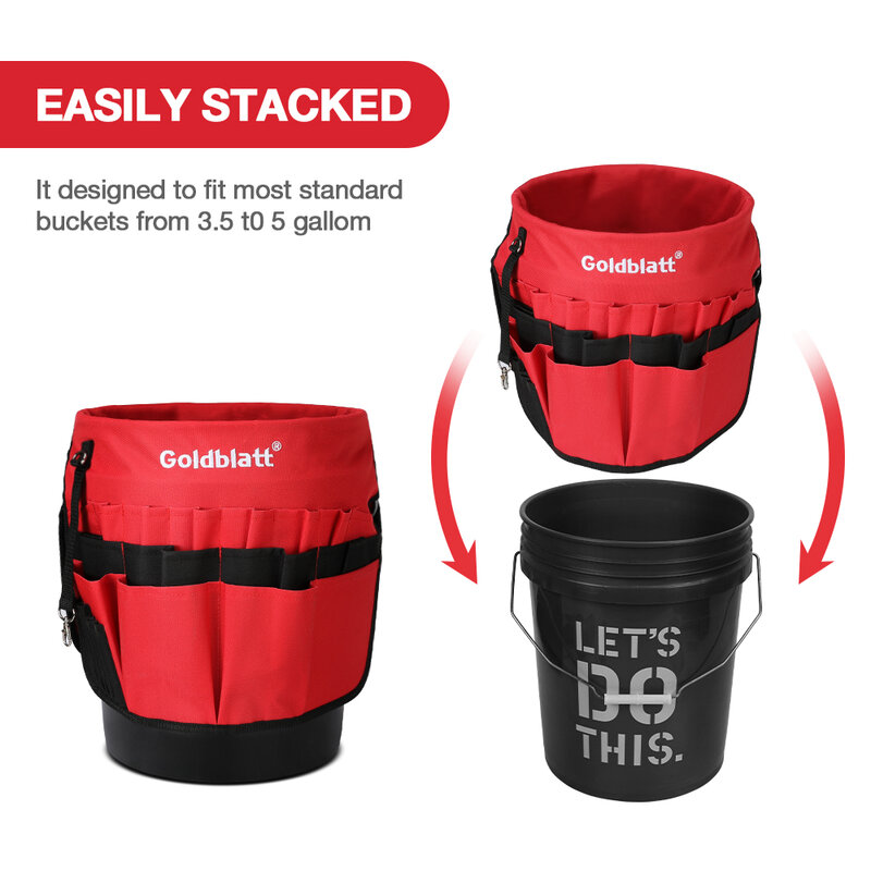 GOLDBLATT Bucket Tool Organizer 13 to 19L Bucket Portable Foldable Toolbox with 31 Storage Pockets Fits Tools Collection Bag