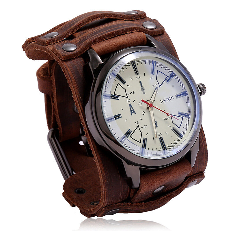 Nowe męskie zegarki Retro Clocks Punk Style Oryginalny skórzany pasek kwarcowy zegarek na rękę 2023 Moda męska Miłośnicy prezentów Zegarek ze skóry bydlęcej