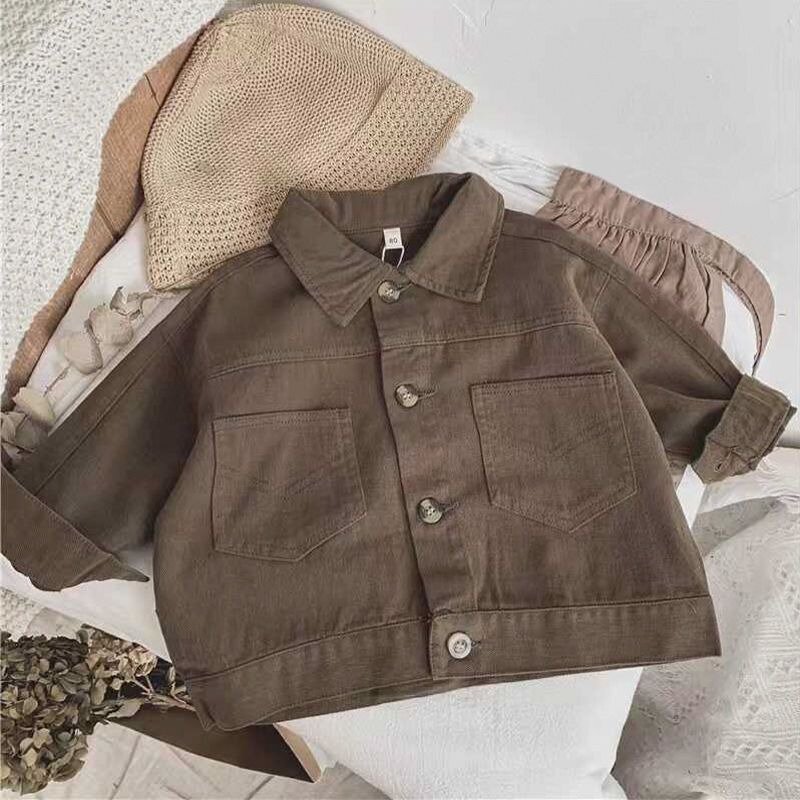 Camisa de manga comprida de algodão sólido para menino, roupas de alta qualidade, cor sólida, gola virada para baixo, casaco de lã para crianças de 2 a 10 anos
