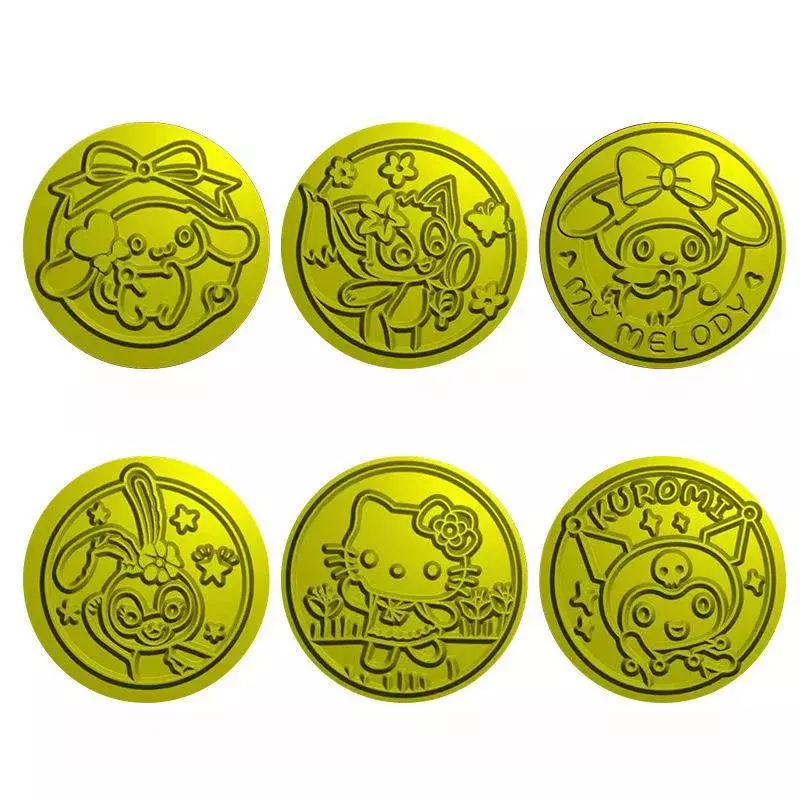 Sanrio-Cabeza de sello de pintura de fuego, Hello Kitty, canela, perro, Melody Kuromi, sello Kawaii dorado, decoraciones de seis letras