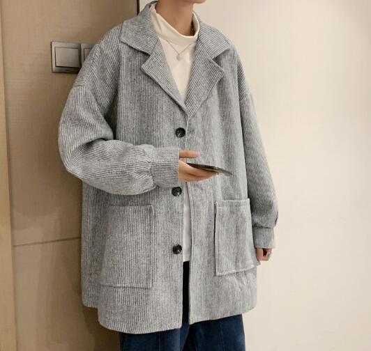 New  Men's Suit Academic Style Solid Color Casual Long Sleeve  Loose Warm Cotton  Blend  Suit Jacket Coat  WA07