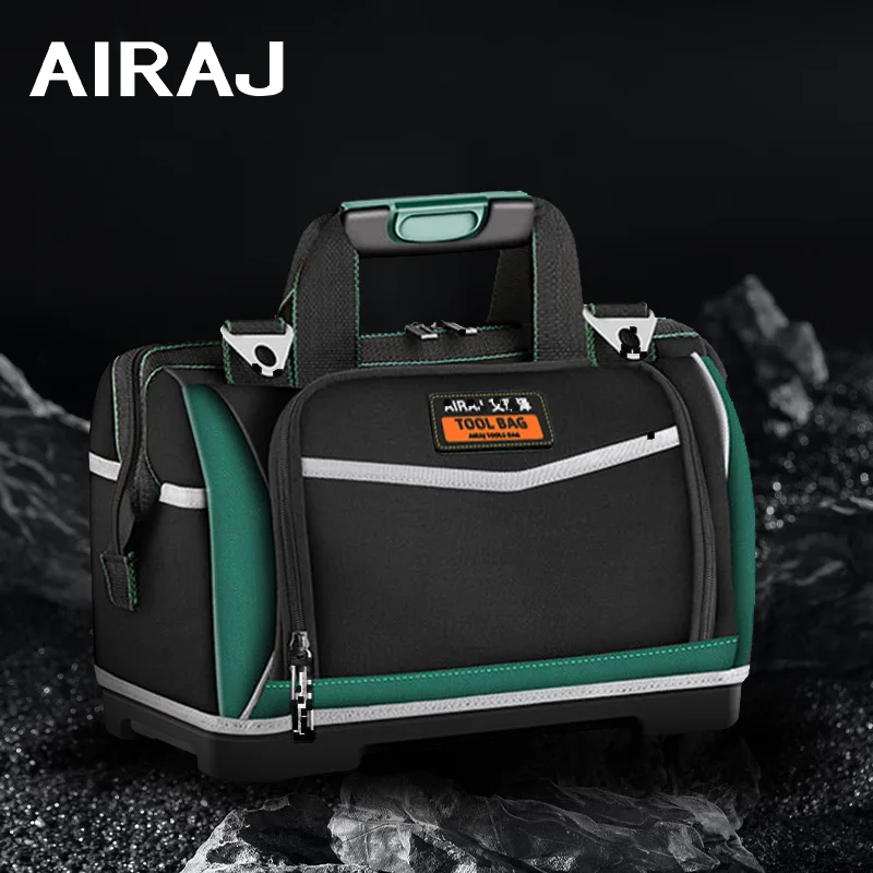 AIRAJ 두꺼운 방수 몰드 바닥 도구 가방, 멀티 포켓, 넓은 마우스 도구, 조절 가능한 어깨 스트랩, 14 인치, 16 인치, 18 인치