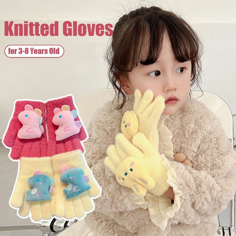 Rękawiczki z dzianiny z dzianiny zagęszczone zimowe ciepłe dziecięce rękawiczki kreskówka wiatroszczelna pełna rękawiczki z palcami dla rękawiczek w wieku 3-8 lat