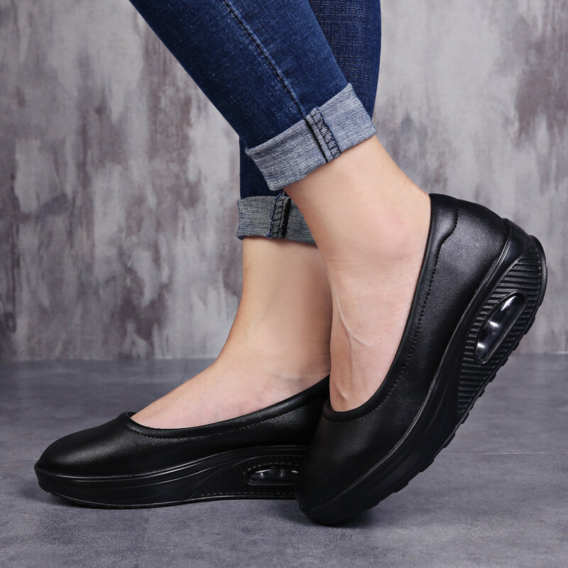 Zapatos De Enfermera informales para mujer, antideslizante para calzado ligero caminar a diario, con cojín De aire, calzado De negocios De PU, Zapatos De Enfermera
