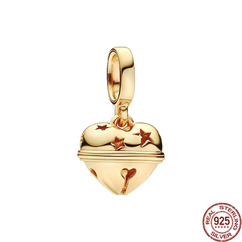 925 Sterling Silver Gold plated Family Tree Festive Bell Christmas Tree Dangle Charm Beads Fit Original Pandora Bracelet Jewelry