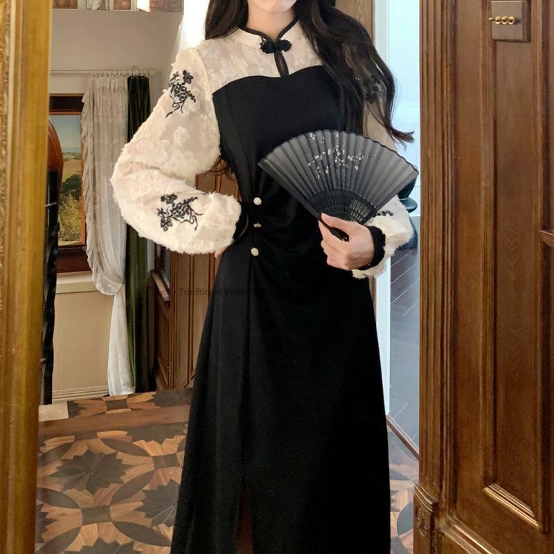 Gaya Cina gaun untuk wanita meningkatkan Qipao gaun wanita muda peri Oriental gaya Perancis pakaian antik A Line Cheongsam
