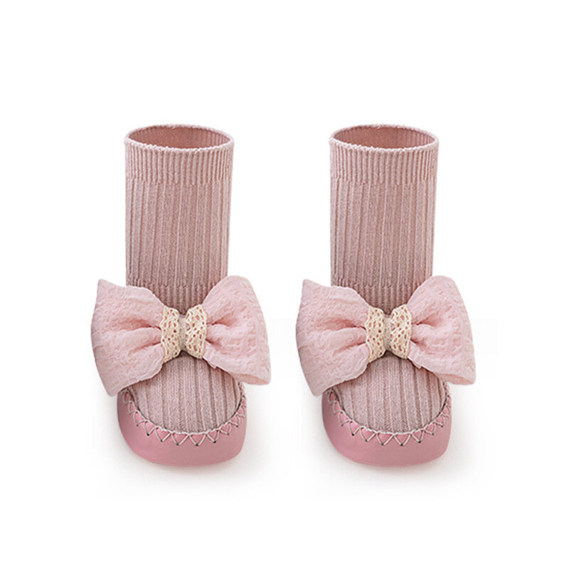 Sapatos e meias antiderrapantes para bebê, gravata para criança, fundo de couro, piso bonito, primavera, verão