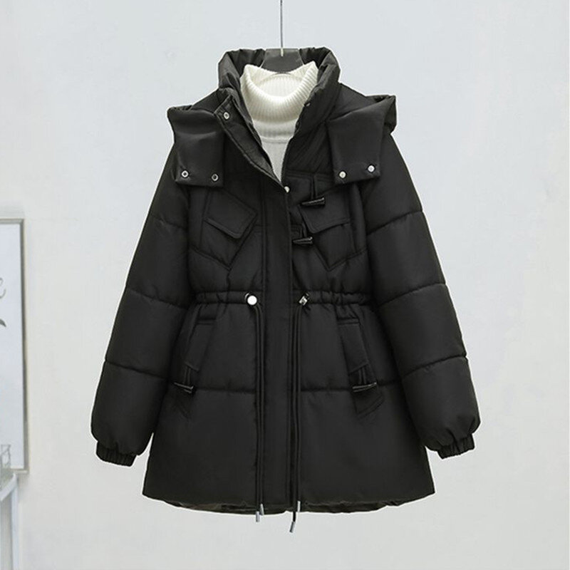 Piumino invernale Parker cappotto donna moda coreana con cappuccio antivento caldo soprabito donna cerniera Lace-UP Slim giacca donna 2385