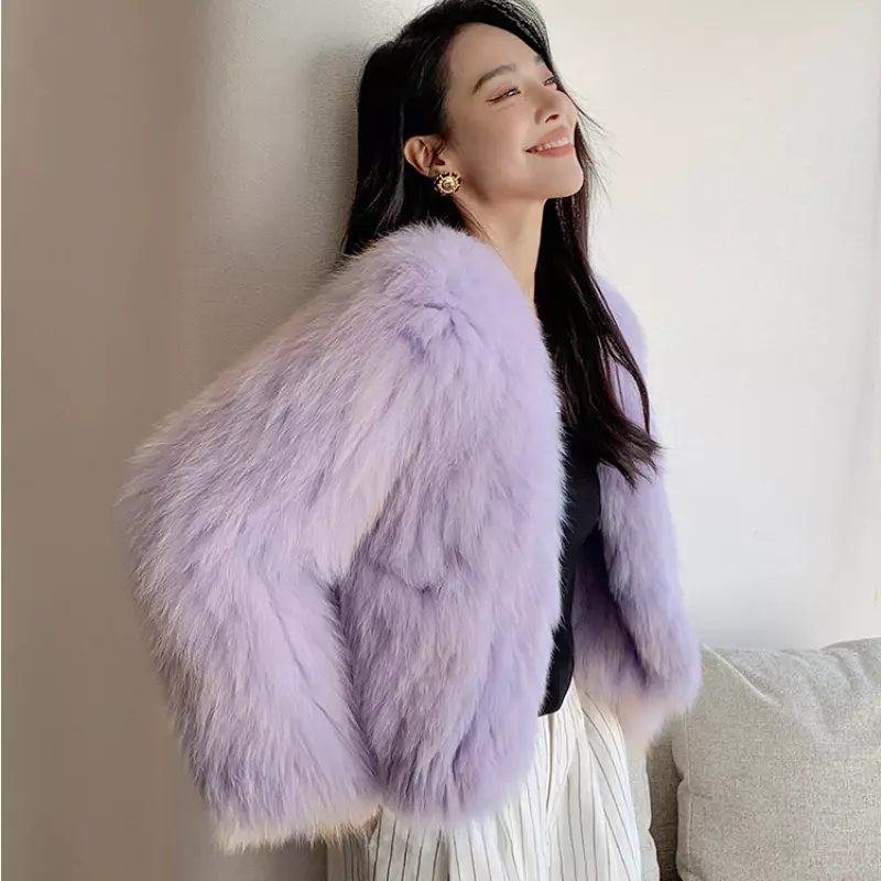 Real casaco de pele de raposa roupas femininas coreano jaqueta de pele de raposa solta roupas para as mulheres casacos curtos e jaquetas de inverno zm