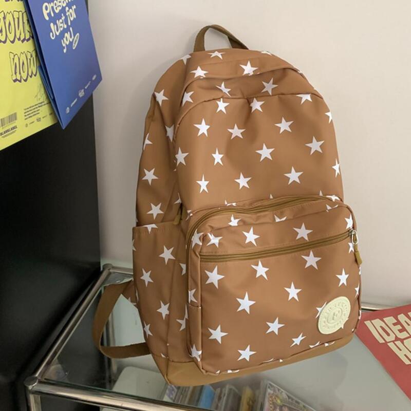 Students Backpack Five-pointed Star Print Portable Adjustable Straps Multi-pocket Large Capacity Teenage Casual Schoolbag Supply