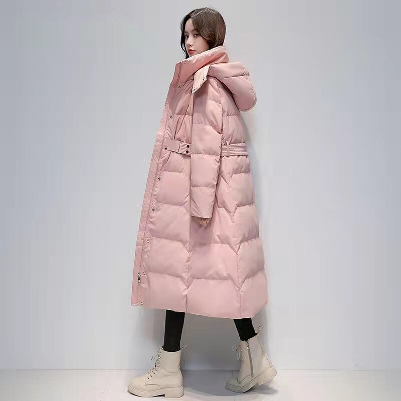 2022 novas mulheres de inverno pato branco para baixo puffer hoodies casacos moda à prova vento longo preto vermelho quente casacos