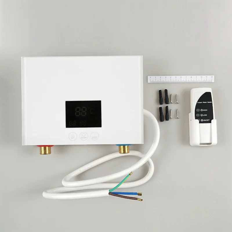 سخان المياه الفوري 3KW سخان المياه الكهربائية الصغيرة Tankless الحائط مع شاشة LED التحكم عن بعد للحمام المطبخ