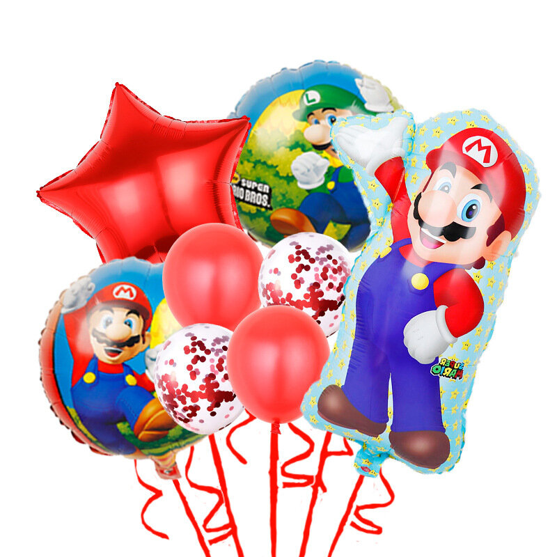 Conjunto de decoración de globos para fiesta de cumpleaños de Super Mario Bros, suministros para fiesta de cumpleaños de niños, pancartas, bandera para tirar de pastel, regalo de plantación