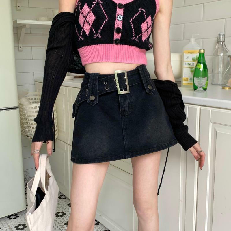 Jeans rock Frauen Frühling/Sommer Vintage hohe Taille Mini kurzes Kleid Schnürung Wickel Hüftrock Hose