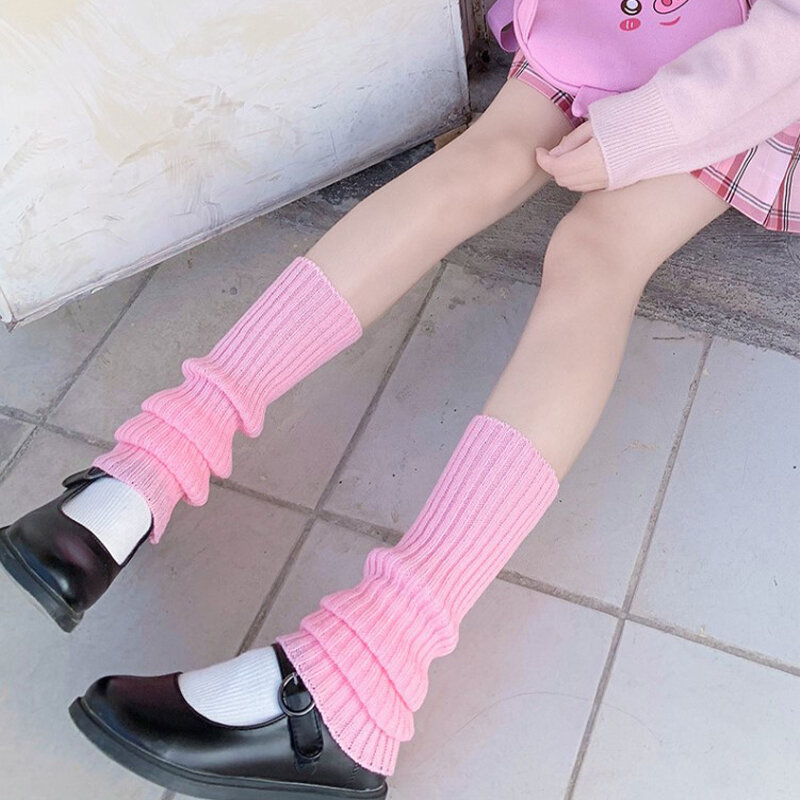 Kawaii Lolita Penghangat Kaki Rajutan Musim Dingin Perempuan Sepatu Bot Setinggi Lutut Kaus Kaki Legging Sepatu Bot Hangat Kaki Wanita Katun Penghangat Pergelangan Kaki