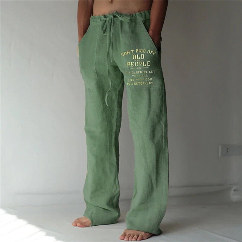 Pantalones deportivos lisos de pierna recta para hombre, pantalones casuales sueltos con cordón, tendencia de moda