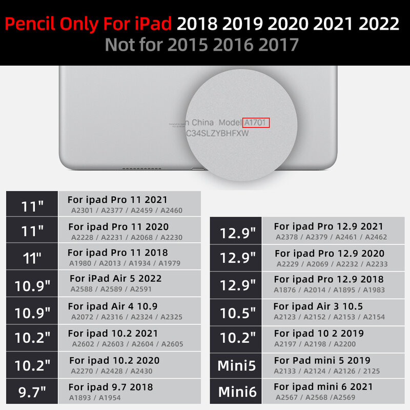 Penna stilo per iPad Palm Rejection Apple Pencil per iPad Air 4 5 Pro 11 7/8/9a generazione Mini 6 2021 2022 Bluetooth