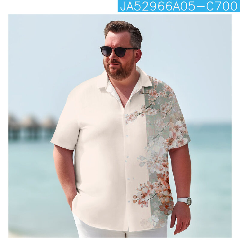 Men Clothing Waves Print Blouse Summer Vintage Short Sleeve Hawaiian Shirt Fast Drying Casual Beach Shirts Tops