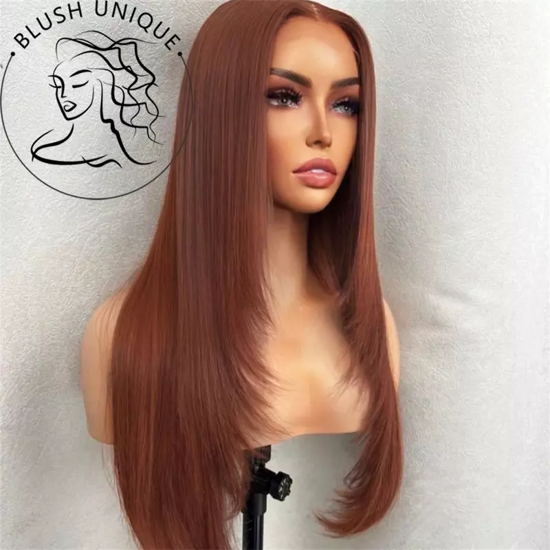 Reddish Brown Layered Wigs Copper Red Synthetic Lace Front Wigs For Black Women Layered Cut Lace Wig Glueless Straight Lace Wig